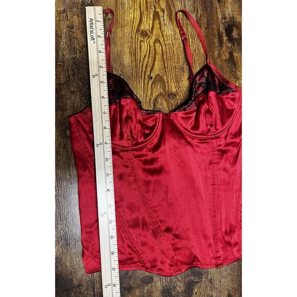 LA PERLA Red Satin Bustier Corset Top 2 (34 US). Black lace trim, underwire, zip - Picture 14 of 14